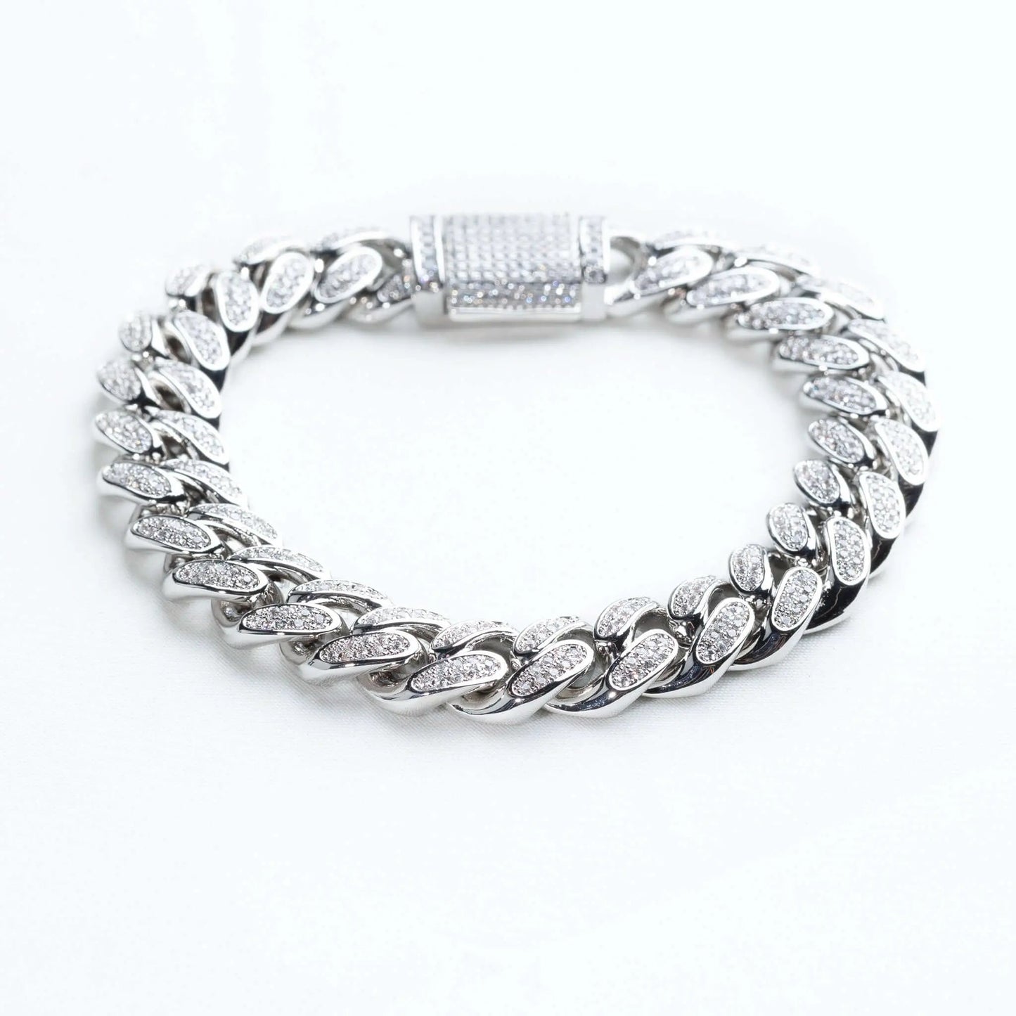 Tyresse 12mm Iced Miami Cuban Bracelet - White Gold
