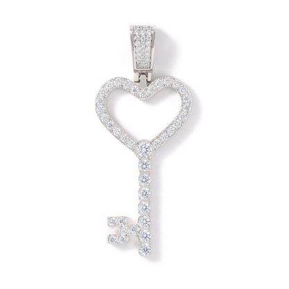 Iced Heart Key Pendant - White Gold - Tyresse