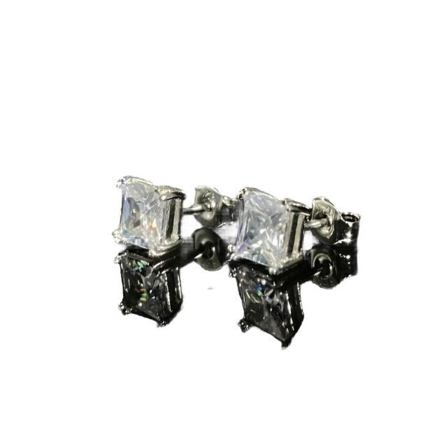 6mm Square Cut Stud Earrings - Silver - Tyresse