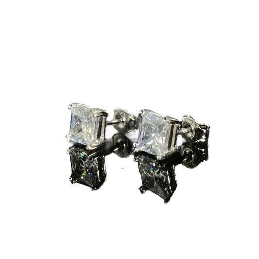 6mm Square Cut Stud Earrings - Silver