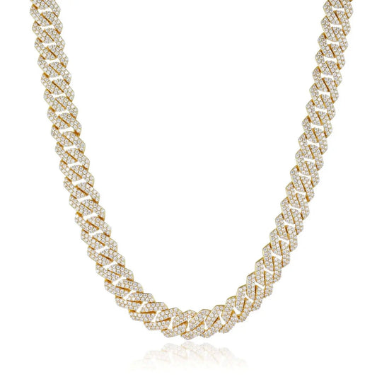 12mm Iced Prong Cuban Chain - Gold - Tyresse