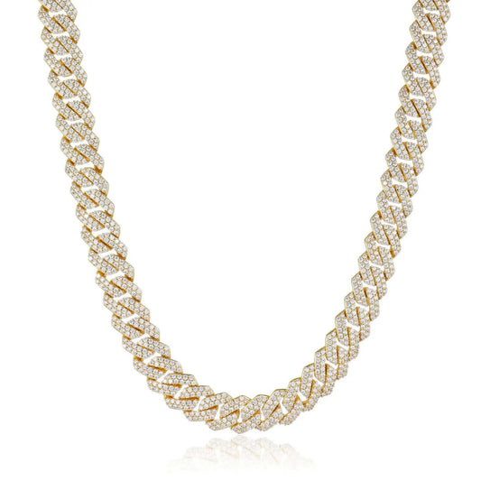 12mm Iced Prong Cuban Necklace - Gold - Tyresse
