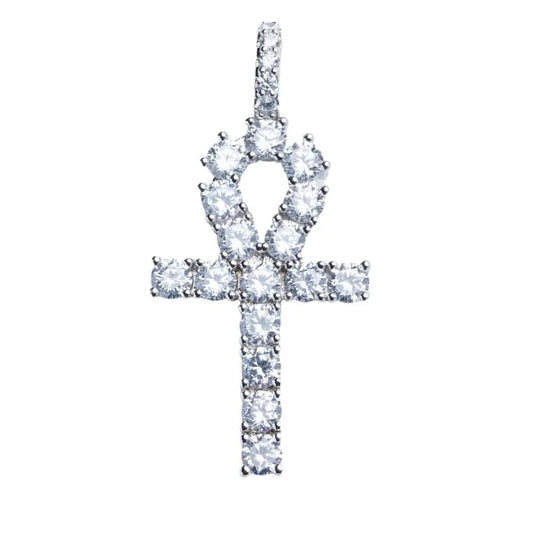 Iced Ankh Cross Pendant - White Gold - Tyresse