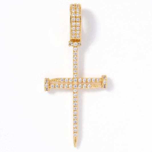 Iced Nail Cross Pendant - Gold