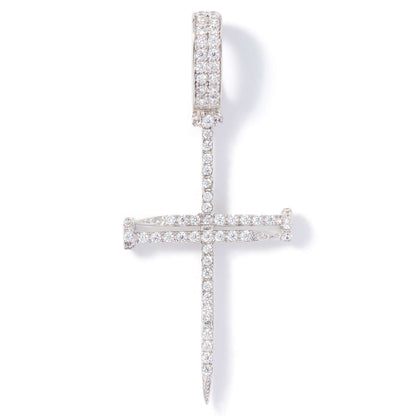 Iced Nail Cross Pendant - White Gold - Tyresse