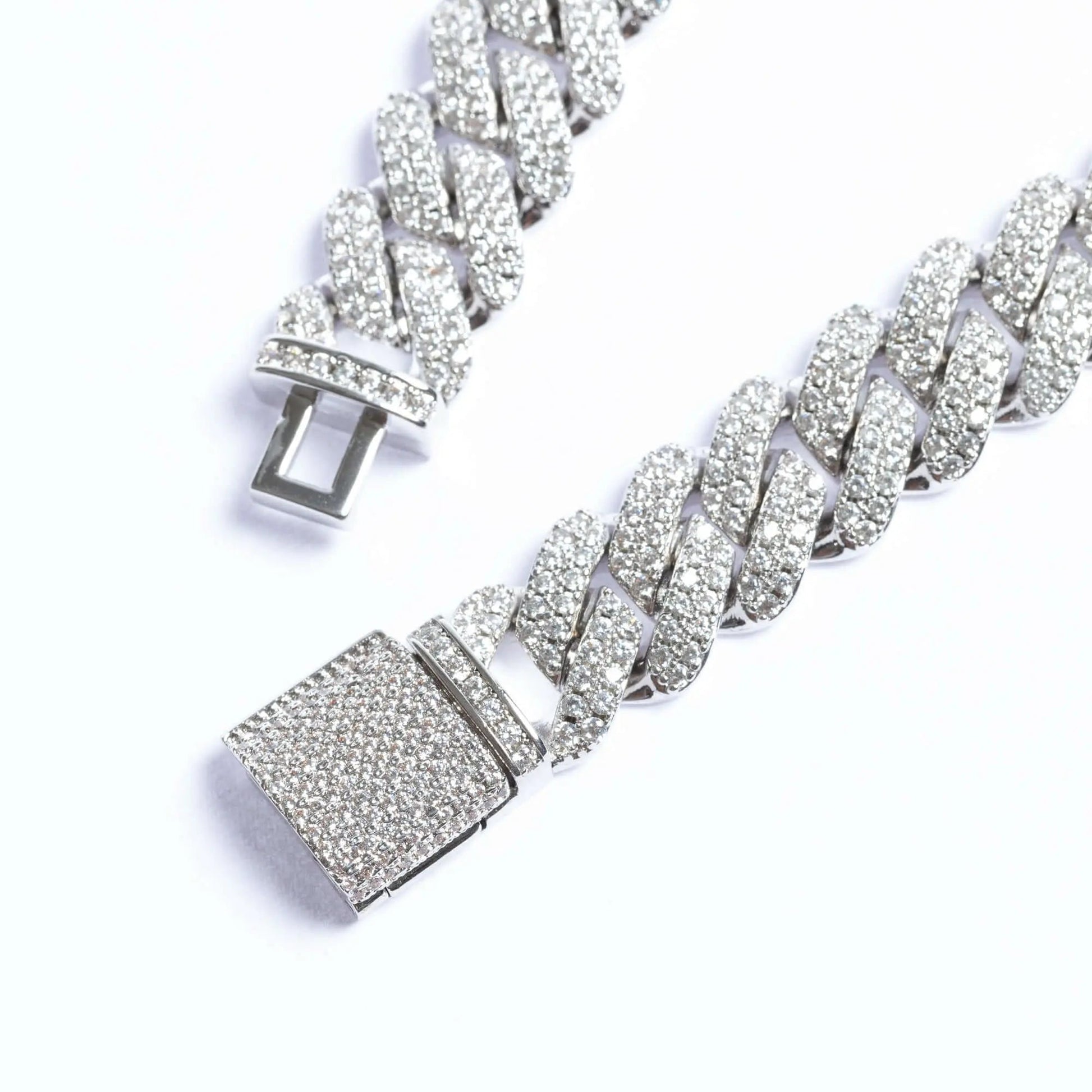  Tyresse 12mm Iced Prong Cuban Chain + Bracelet - White Gold