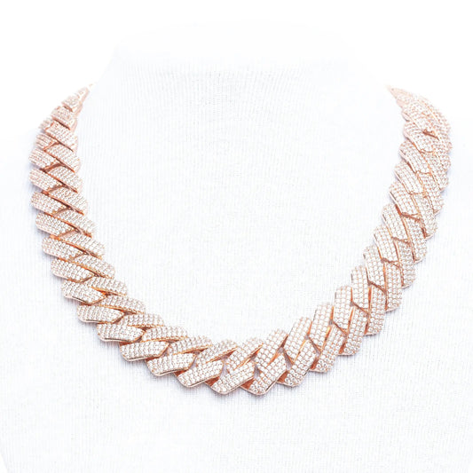  Tyresse 19mm Iced Prong Cuban Necklace - Rose Gold