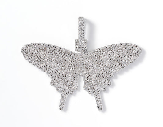 Iced Butterfly Pendant - White Gold