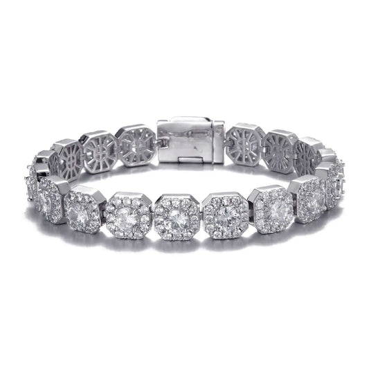  Tyresse 10mm Clustered Tennis Bracelet - White Gold