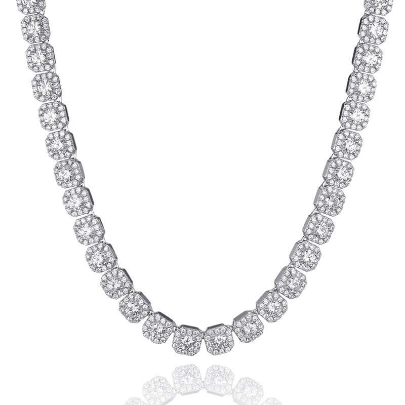  Tyresse 10mm Clustered Tennis Necklace - White Gold