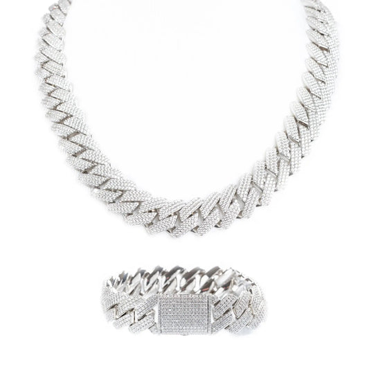  Tyresse 19mm Iced Prong Cuban Chain + Bracelet - White Gold