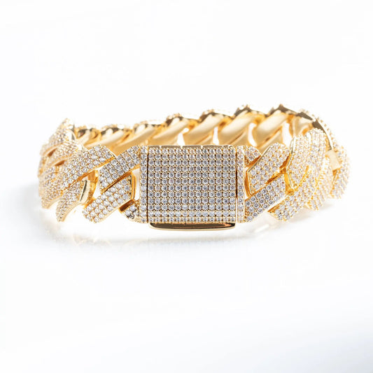  Tyresse 19mm Iced Prong Cuban Bracelet - Gold