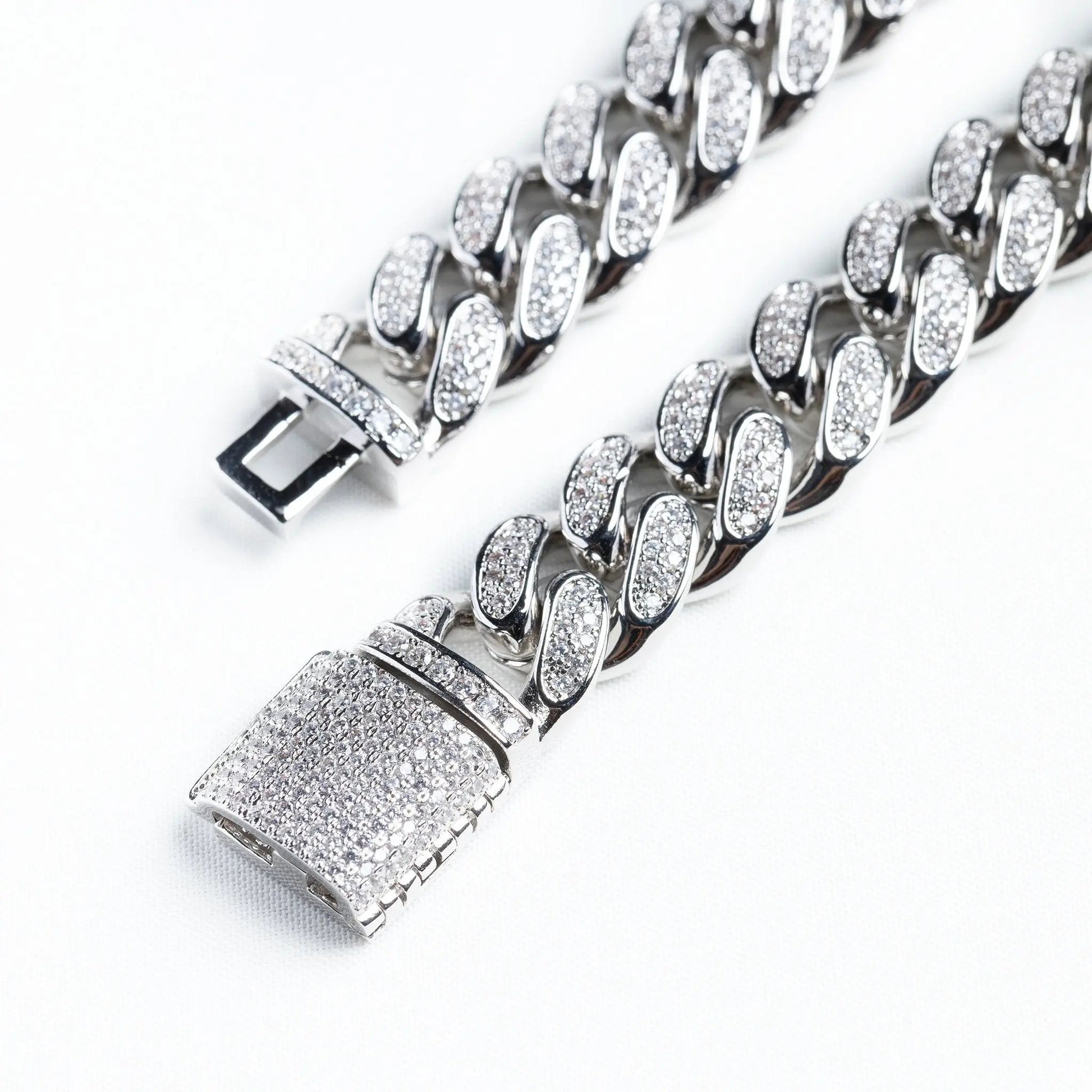 White Gold Miami Cuban Link Chain On  White Background