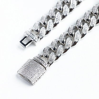 White Gold Miami Cuban Link Chain On  White Background