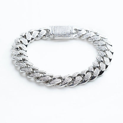  Tyresse 12mm Iced Miami Cuban Bracelet - Silver