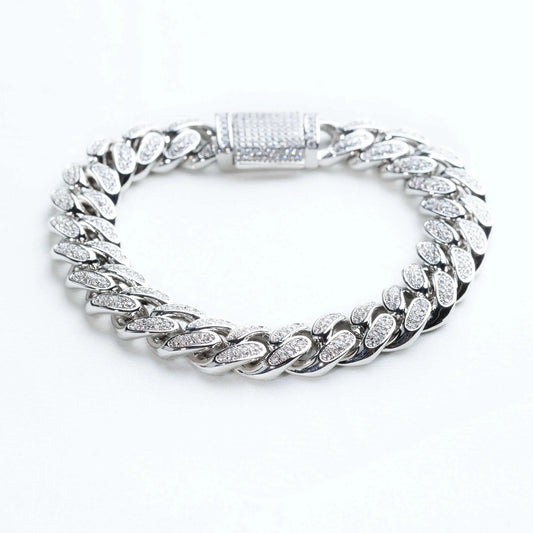  Tyresse 12mm Iced Miami Cuban Bracelet - White Gold