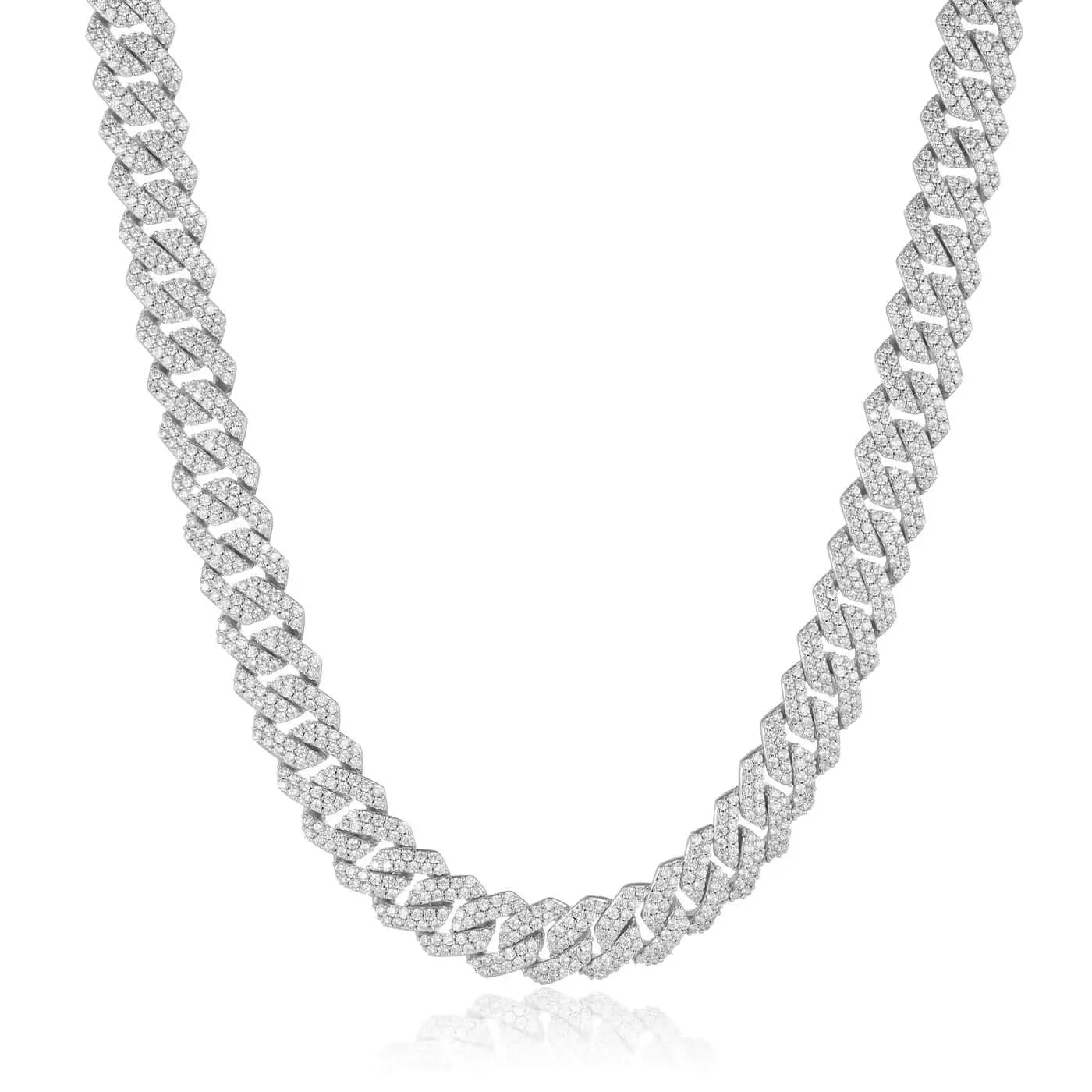  Tyresse 12mm Iced Prong Cuban Necklace - White Gold