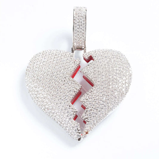 Tyresse  Iced Broken Heart Pendant - White Gold