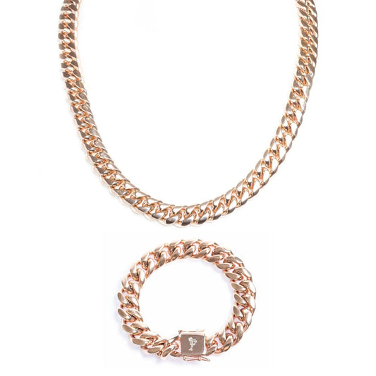  Tyresse 14MM MIAMI CUBAN CHAIN + BRACELET - ROSE GOLD