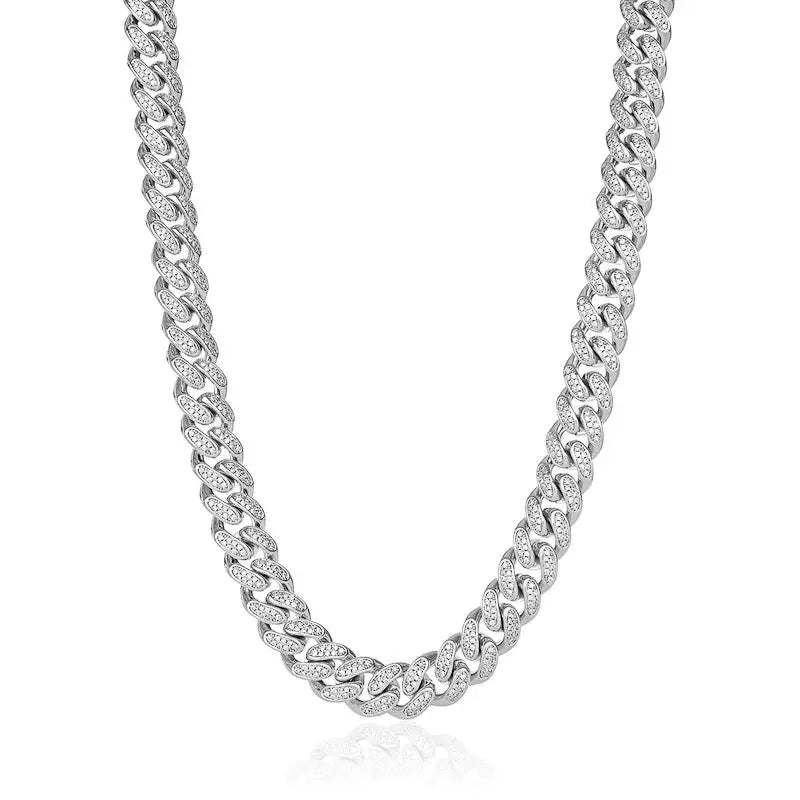  Tyresse 12mm Vermeil Iced Miami Cuban Necklace - White Gold