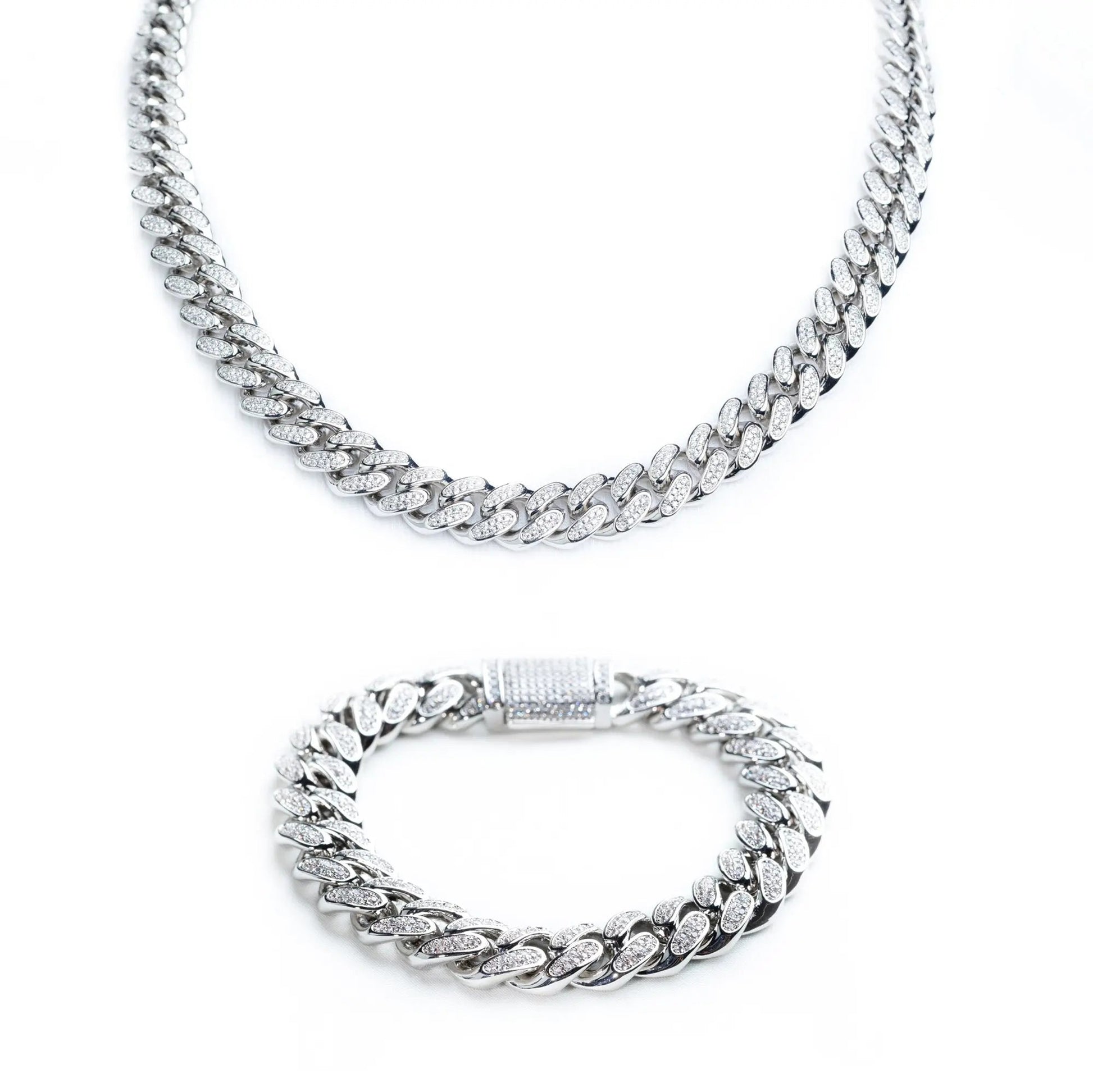  Tyresse 12mm Iced Miami Cuban Chain + Bracelet - Silver