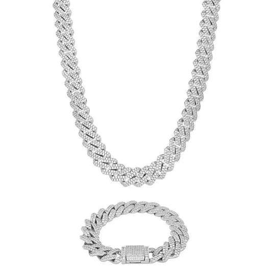  Tyresse 12mm Iced Prong Cuban Chain + Bracelet - Silver
