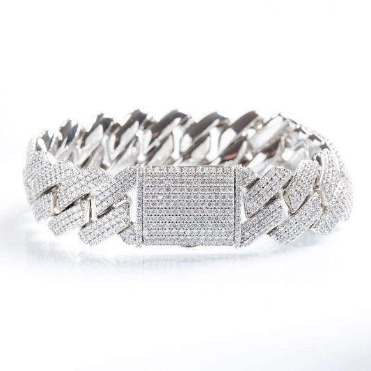  Tyresse 19mm Iced Prong Cuban Bracelet - Silver